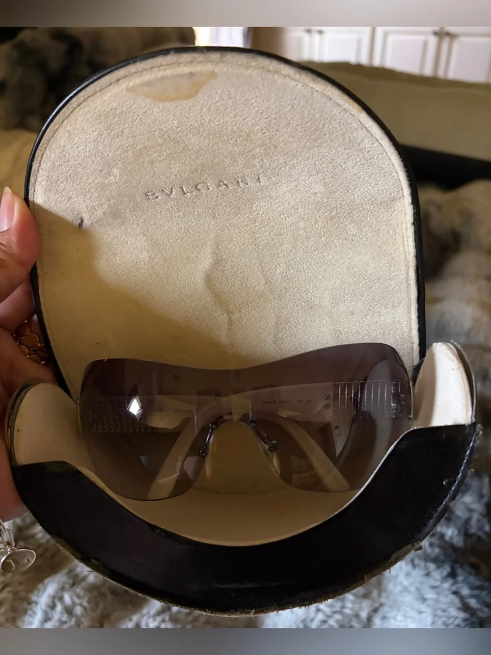 BVLGARI White and Brown woman Shield Sunglasses - Designer Made in Italy